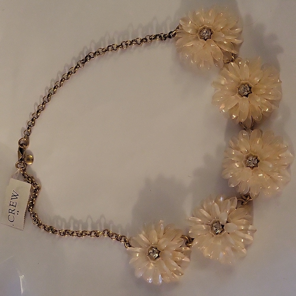 J. Crew Flower Statement Necklace Gold Chunky Fun Jewelry Blush Cream Feminine